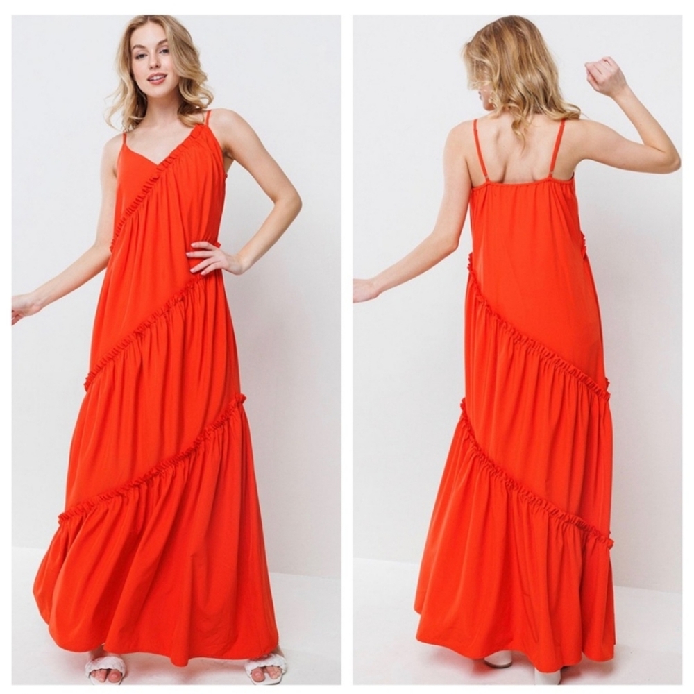 Bold, breezy, and built for the spotlight: the Red Sunset Sway Maxi Dress